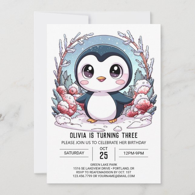 Invitación Aniversario digital del pingüino elegante de invie (Anverso)