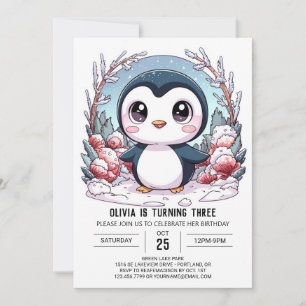 Invitación Aniversario digital del pingüino elegante de invie