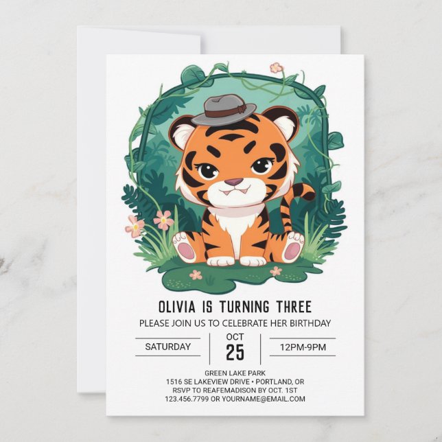Invitación Aniversario digital del tigre simple y elegante (Anverso)