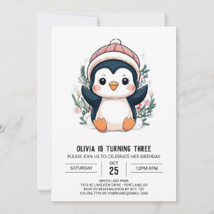 Invitación Aniversario digital pingüino caprichoso