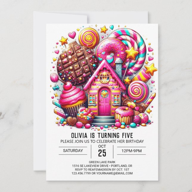 Invitación Aniversario digital simple de Candyland (Anverso)