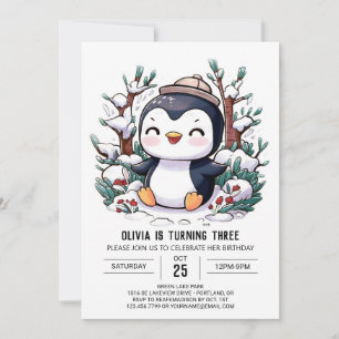 Invitación Aniversario digital simple de pingüino encantado