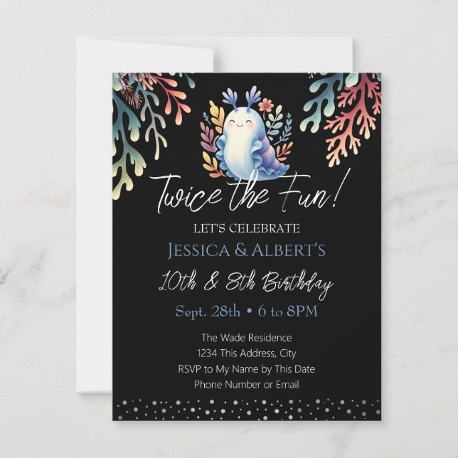 Invitación Aniversario doble niños de caracoles del mar de ve (Anverso)