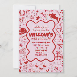 Invitación Aniversario ecuestre único Chica de caballos rosad