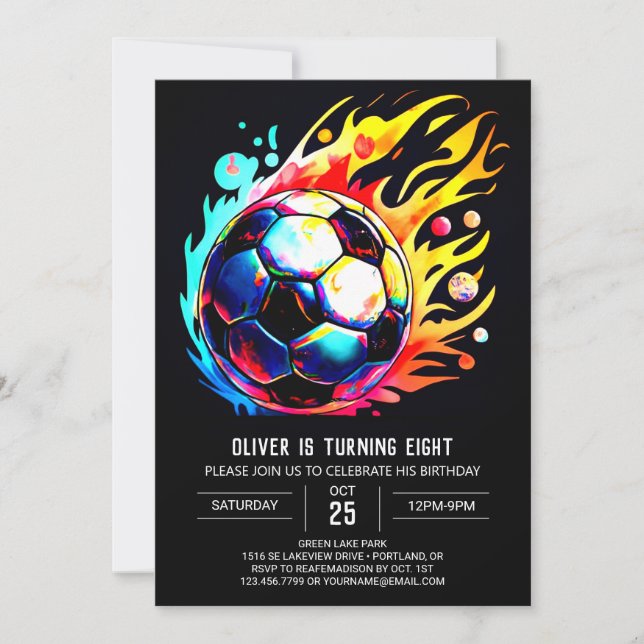 Invitación Aniversario editable de los niños de fútbol modern (Anverso)