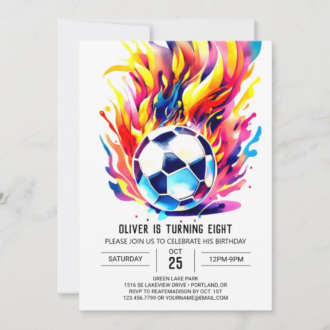 Invitación Aniversario editable de niños de fútbol de clase (Anverso)