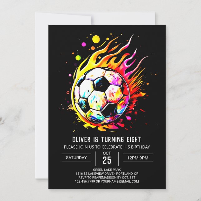 Invitación Aniversario editable de niños de fútbol mágico (Anverso)