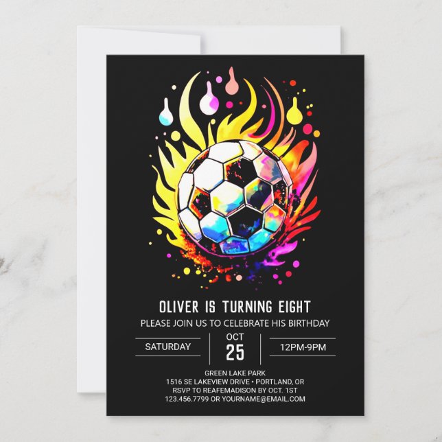 Invitación Aniversario editable de niños de fútbol mágico (Anverso)