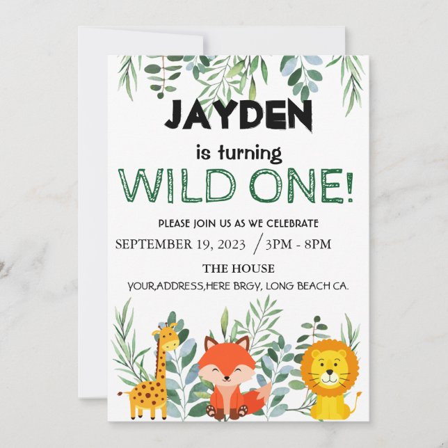 Invitación Aniversario editable del Safari de la Selva Modern (Anverso)