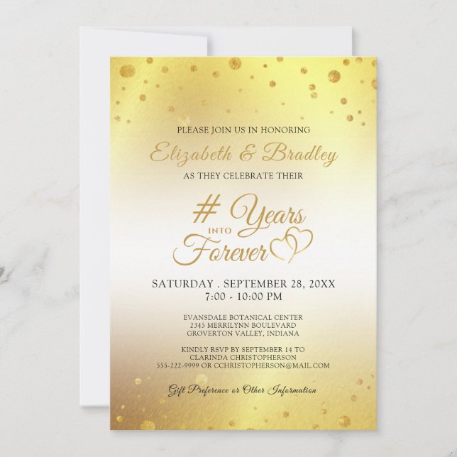 Invitación Aniversario elegante # AÑOS EN Oro PARA SIEMPRE (Anverso)