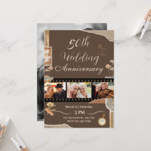 Invitación Aniversario elegante de Boda floral marrón