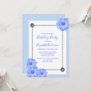 Invitación Aniversario elegante de Floral Azul claro