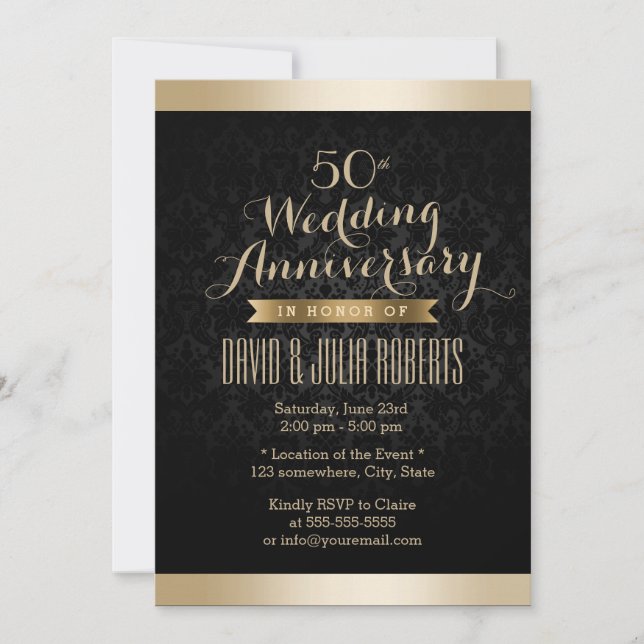 Invitación Aniversario elegante de la boda Black & Gold Damas (Anverso)