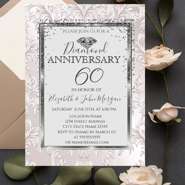 Invitación Aniversario elegante de la boda Damasco de Diamant (Subido por el creador)