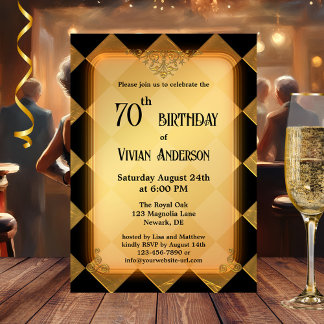 Invitación Aniversario elegante de la Moda clásica de oro neg