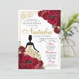 Invitación Aniversario elegante de la quinceanera floral roja