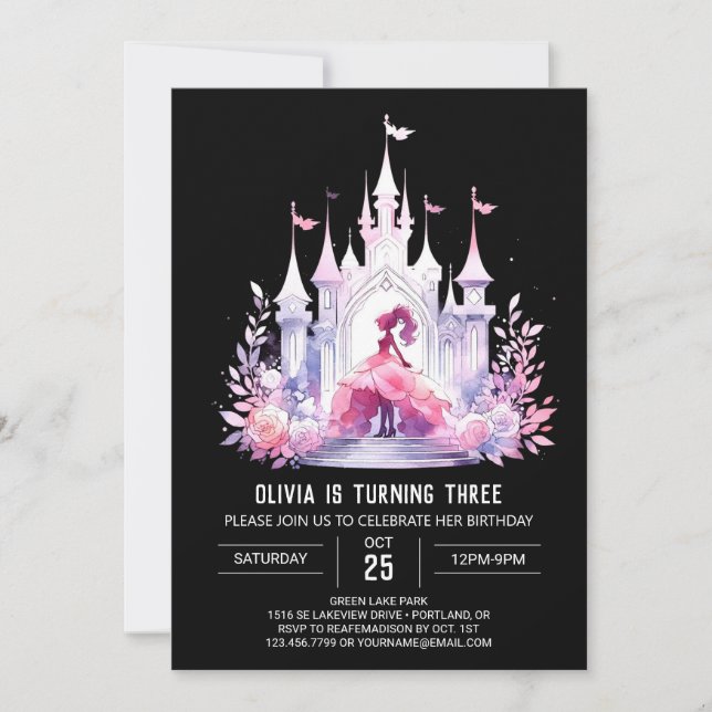 Invitación Aniversario elegante de la Reina Princesa (Anverso)