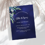 Invitación Aniversario elegante de la vegetación azul marina<br><div class="desc">Un fondo azul marino,  decorado con vegetación. El color azul es desigual. Personalice y agregue su nombre y detalles del fiesta.</div>