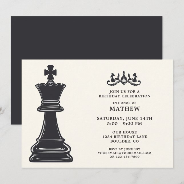 Invitación Aniversario elegante del clásico ajedrez de época (Anverso / Reverso)