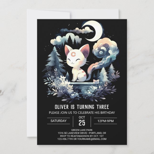 Invitación Aniversario elegante del gato felino (Anverso)