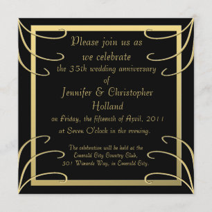Invitación Aniversario elegante del remolino del negro y del