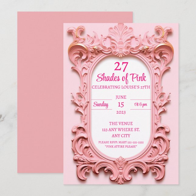 Invitación Aniversario elegante rosado moderno (Anverso / Reverso)