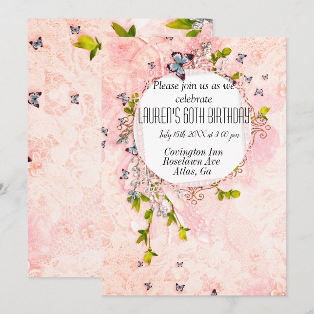 Invitación Aniversario encantador de Frilly (Anverso / Reverso)