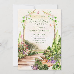 Invitación Aniversario estético de jardín floral acuático