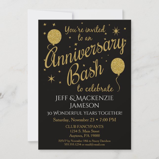 Invitación Aniversario Fiesta Festiva Globos de Or (Anverso)