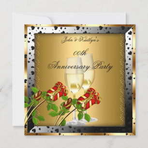 Invitación Aniversario Fiesta Gold Red Rose Floral