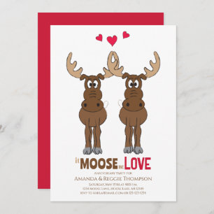 Invitación Aniversario Fiesta It Moose be Love Cute Whimsical