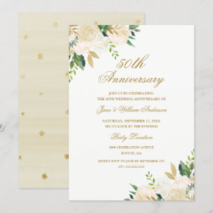 Invitación Aniversario Floral Acuarela Dorada Elegante