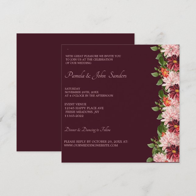Invitación Aniversario floral de Borgoña | Cumpleaños | BODA (Anverso / Reverso)