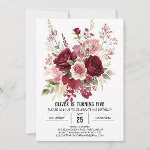Invitación Aniversario floral de Borgoña Simple Encantado
