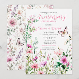 Invitación Aniversario Floral de Flor Silvestre Rosa