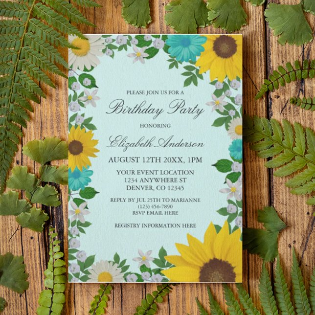 Invitación Aniversario floral de la margarita del girasol rús (Subido por el creador)
