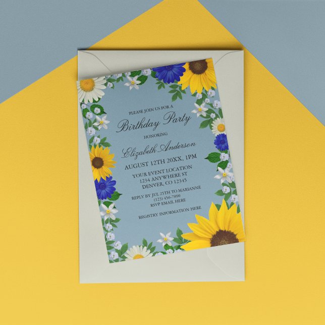 Invitación Aniversario floral de la margarita del girasol rús (Subido por el creador)