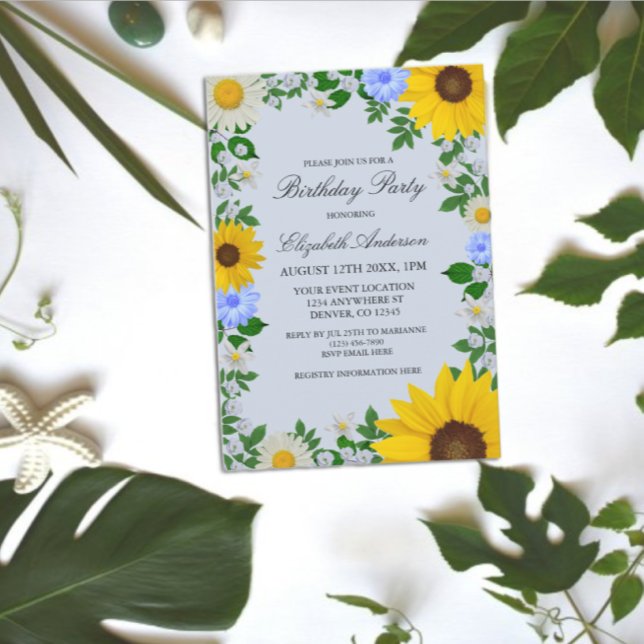 Invitación Aniversario floral de la margarita del girasol rús (Subido por el creador)
