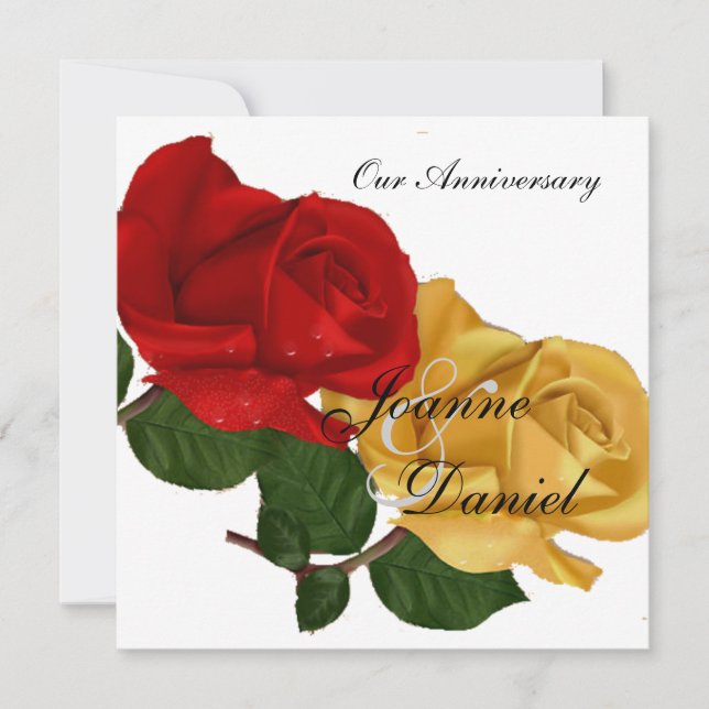 Invitación Aniversario invita a flor rosa roja blanca (Anverso)