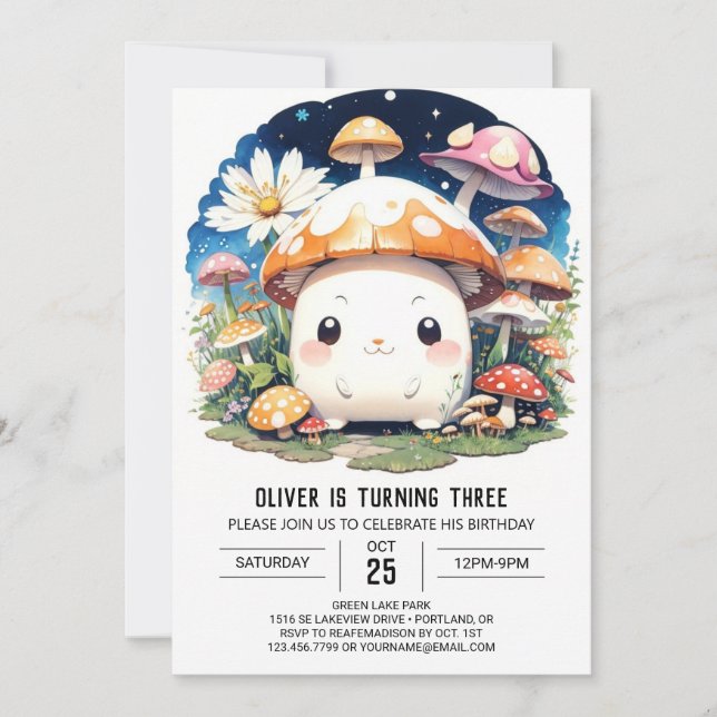 Invitación Aniversario mágico de la Pequeña Mushroom encantad (Anverso)