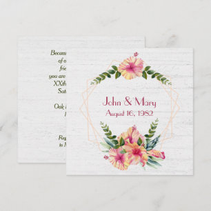 Invitación Aniversario Marco De Hibiscus En Madera Blanca