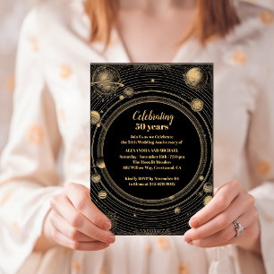 Invitación Aniversario místico del Boda Celeste de Oro Negro