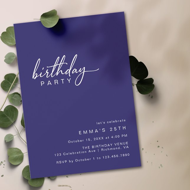 Invitación Aniversario moderno Casual del Indigo Azul Mediano (Subido por el creador)