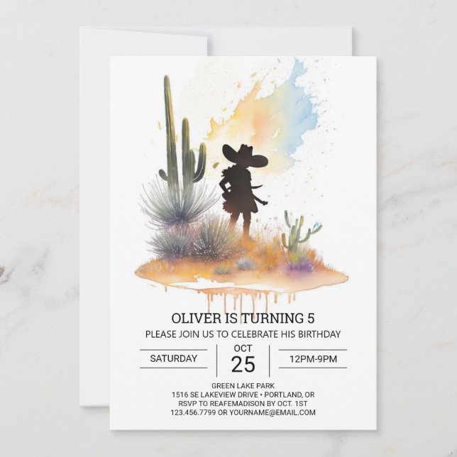 Invitación Aniversario moderno de Cowboy Cute (Anverso)