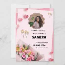 Invitación Aniversario moderno de la floración rosa