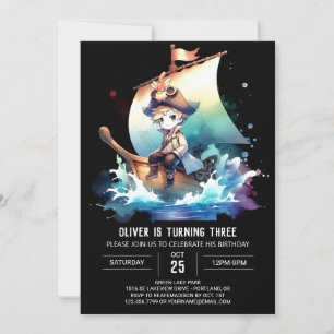 Invitación Aniversario moderno de los pequeños piratas
