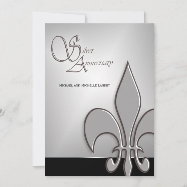 Invitación Aniversario moderno de Plata Fleur de Lis (Anverso)