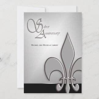 Invitación Aniversario moderno de Plata Fleur de Lis