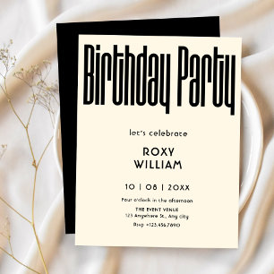 Invitación Aniversario moderno retro en blanco y negro