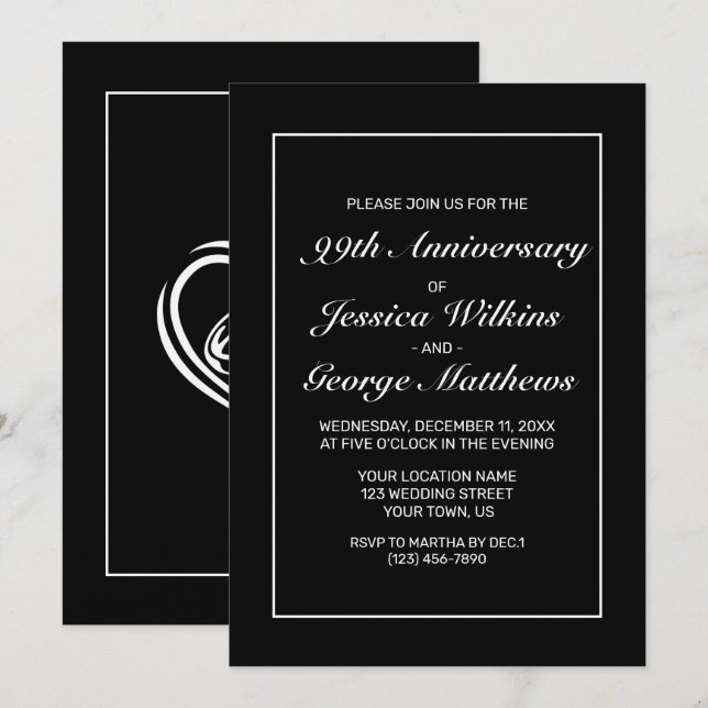 Invitación Aniversario negro blanco Minimalista moderno (Anverso / Reverso)